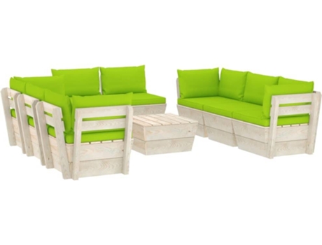 Conjunto 9 Muebles de jardín de palets VIDAXL y cojines madera de abeto