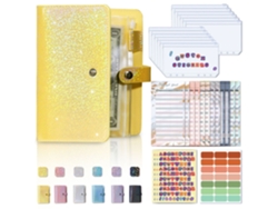 Cuaderno Siurn A6 de hojas sueltas en piel sintética. Incluye 12 sobres económicos con cremallera. Amarillo.