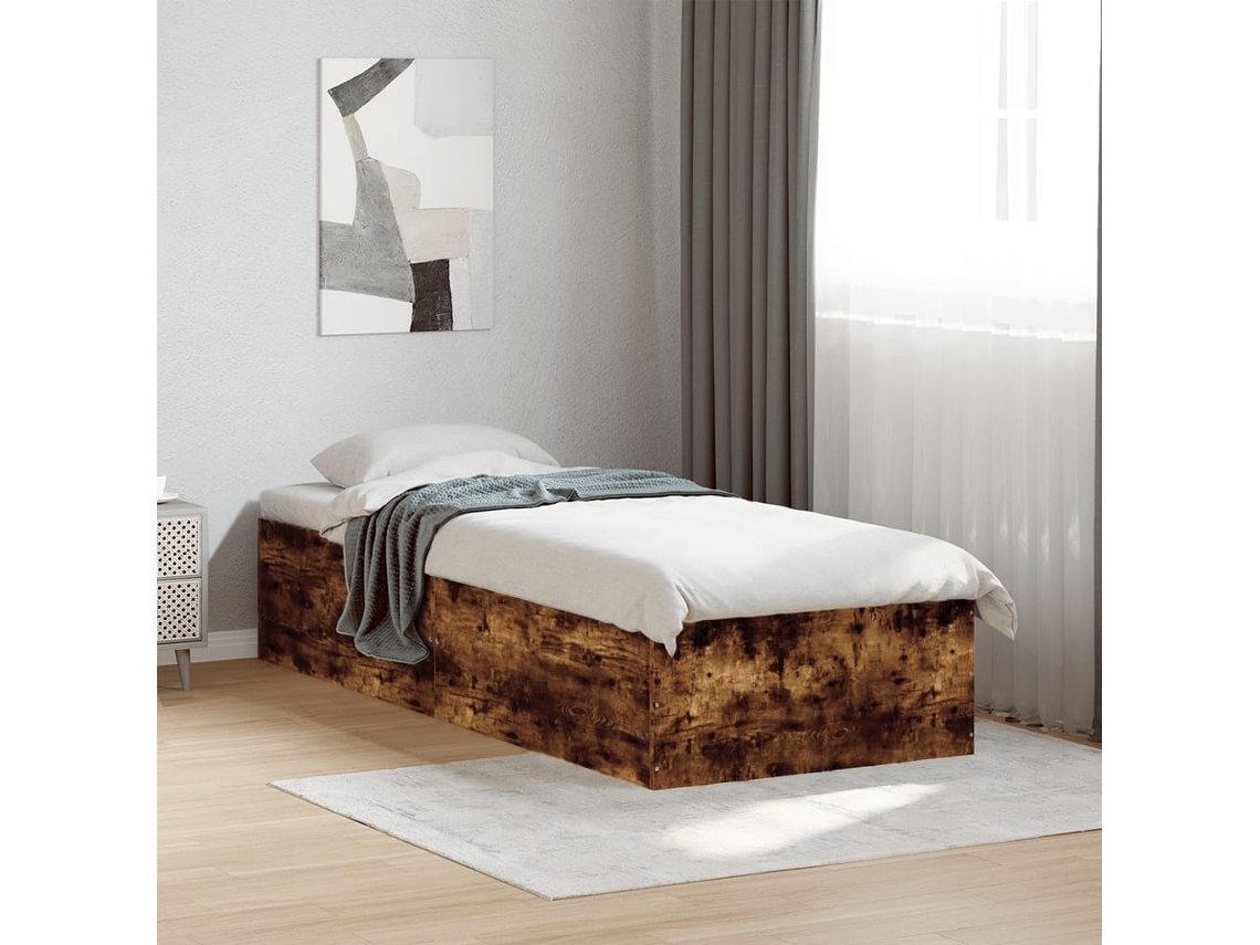 Estructura Cama Sin Colchón Madera Roble Ahumado 75x190 Cm