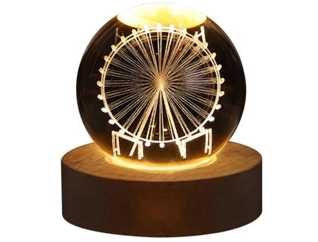 Lámpara de Noche Bola de Cristal Noria 60mm Incluye Base de Madera con Interruptor de Luz