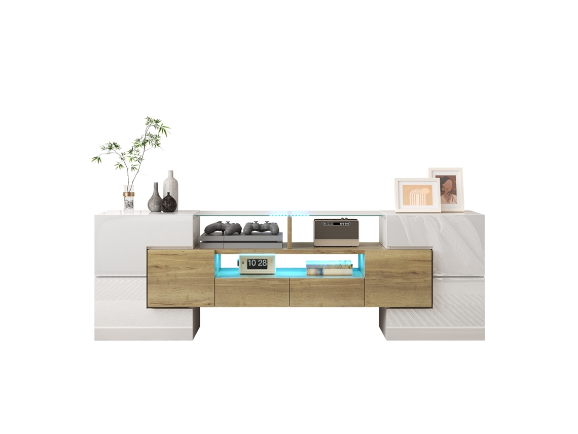Móvel Tv 145cm Branco Brilho Led Vidro Design Moderno Elegante Sala Estar