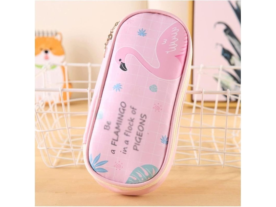 Estuche Creativo Rosa Con Forma De Flamenco Y Cremallera Grande, Fabricado En Piel Sintética, Ideal Para La Escuela Y Otros Útiles Escolares.