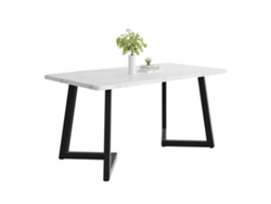 Mesa de comedor con tablero efecto mármol y patas de metal negro, 117 x 68 cm, blanco y negro, Mobrio