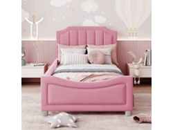Cama Infantil 90x200 Cm Sofá Cama Multifuncional con Respaldo y Brazos Estilo Rosa