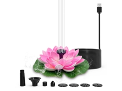 Fuente Usb De Loto Rosa Con 7 Boquillas Intercambiables - Bomba De Agua Decorativa Para Estanque,, Fuente Silenciosa Y Versátil