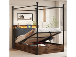 Cama Con Dosel De 90x190 Cm, De Metal, Con Led, Usb Y Espacio De Almacenamiento.
