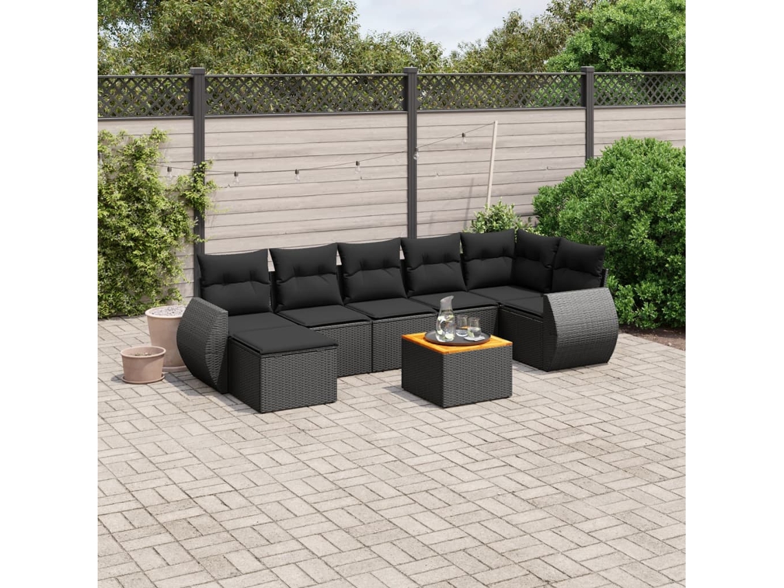 Conjunto de sofá de jardín de 8 piezas con cojines en mimbre sintético negro de DKD Home Decor