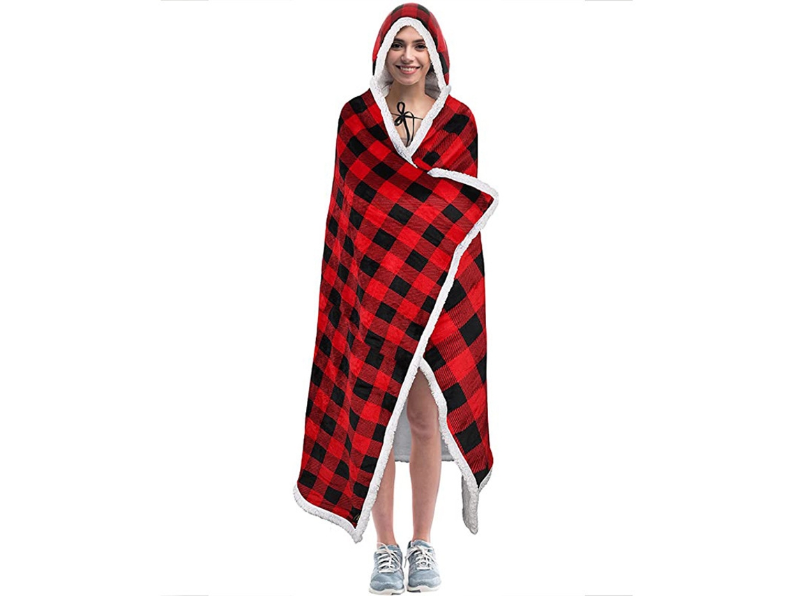 Manta Con Capucha, Manta Cálida Para Usar, Manta Unisex Con Capa Cálida (cuadros Rojos) Cuich