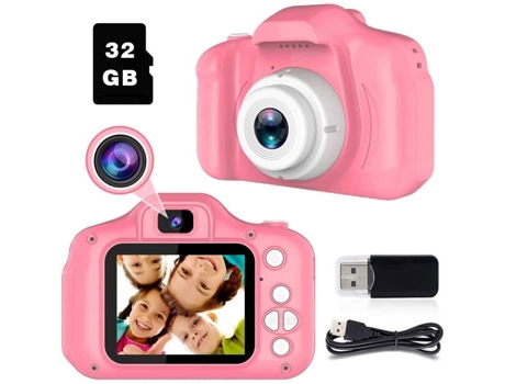 Máquina Fotográfica Niños con tarjeta TF de 32 Gb Pantalla HD de 2.0 pulgadas 8 Mp / 1080P Funda de silicona rosa a prueba de golpes
