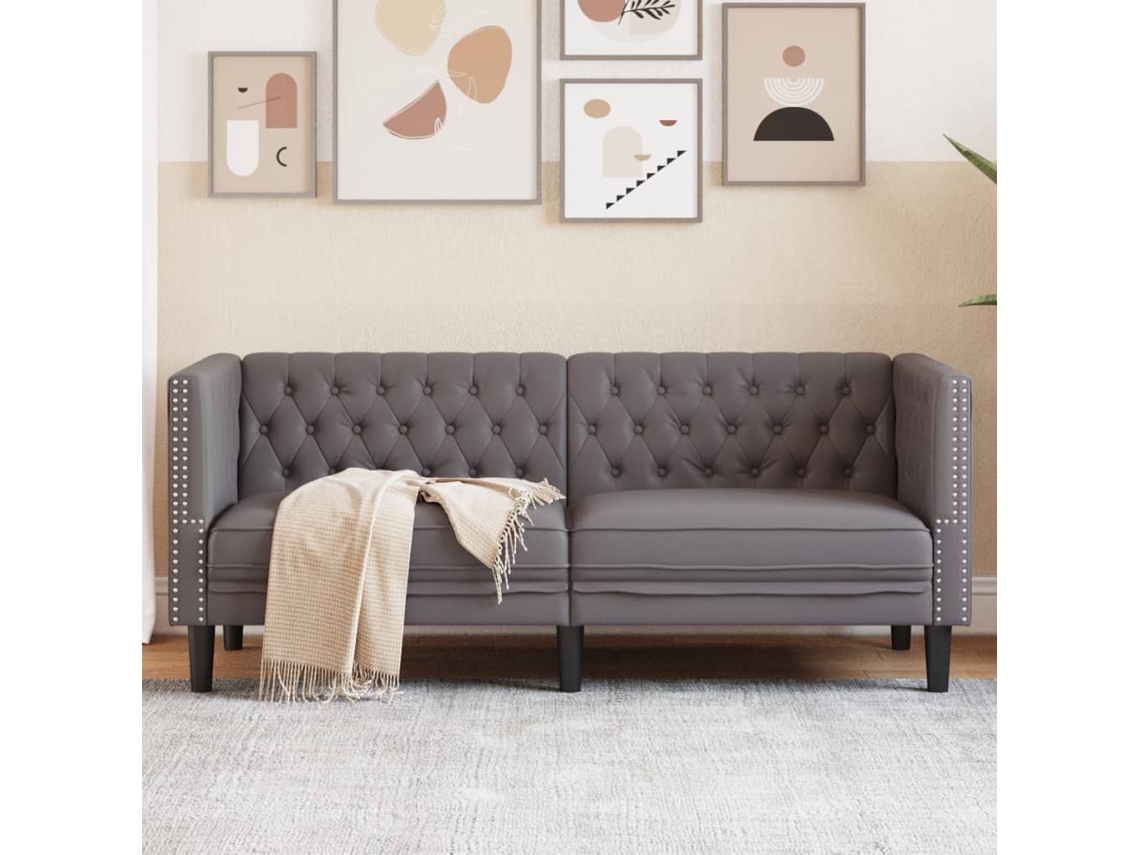 Sofá Chesterfield De 2 Plazas Cuero Artificial Gris