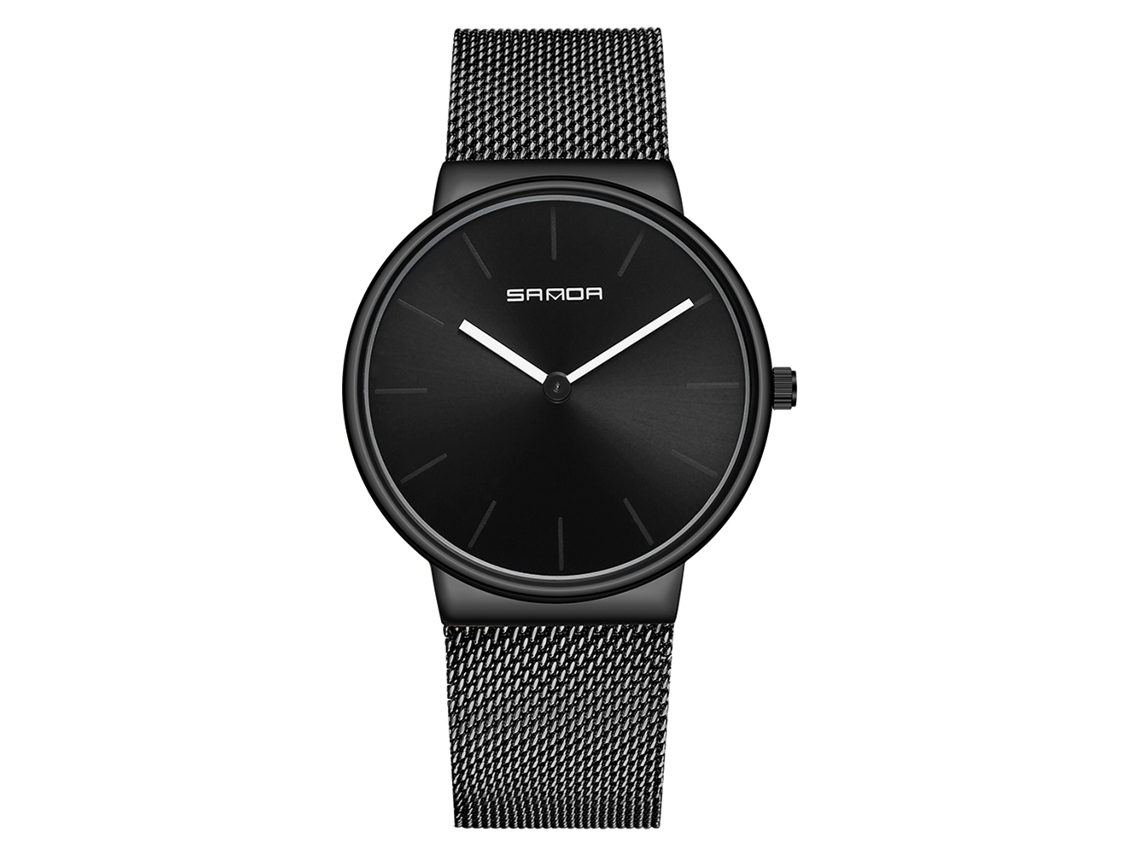 Reloj De Pulsera De Cuarzo Para Hombre Simple Impermeable Con Correa De Metal Sanda Negro