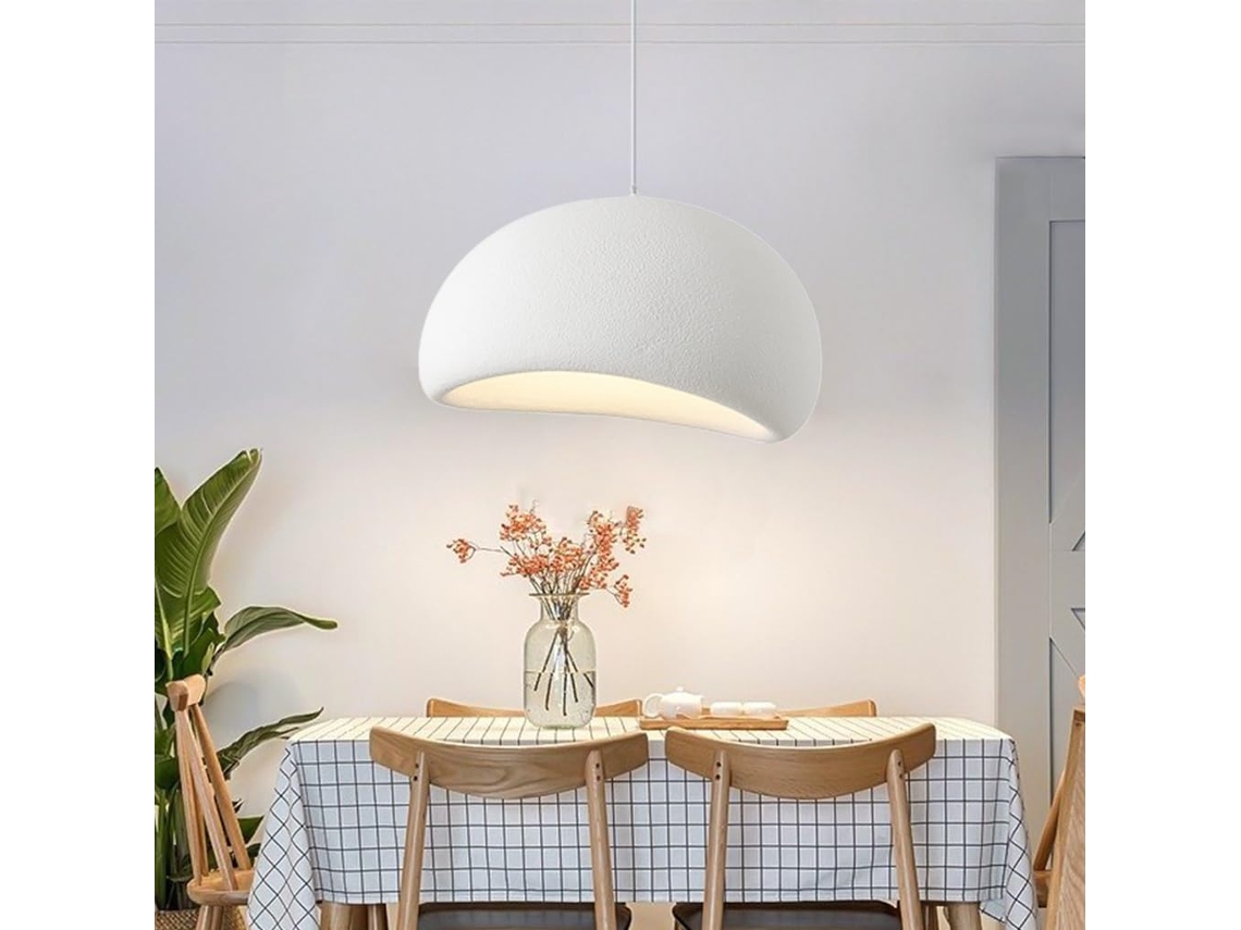 Lustre Moderno Japonês "wabi-sabi" (branco, E27), Cúpula Com Efeito Pedra, Estilo Criativo (40 Cm)