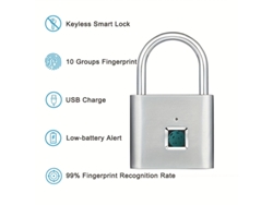 Candado Inteligente Con Huella Digital De Alta Calidad: Diseño Usb Recargable Por Usb Con Tecnología De Desbloqueo Por Huella Digital., Re