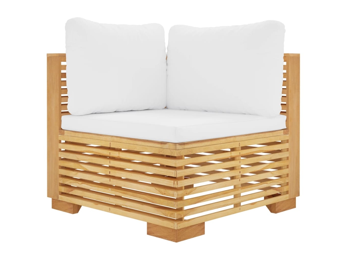 Maison Exclusive - Sofá Esquina Jardín Con Cojines Color Crema Madera Maciza Teca