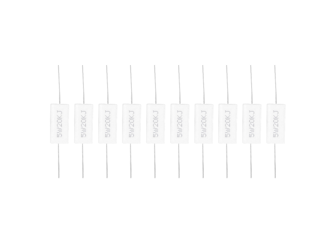 2026velora-10 Piezas Resistencia de cemento Potencia 5w 20kr Precisión ±5% Componentes electrónicos PCB