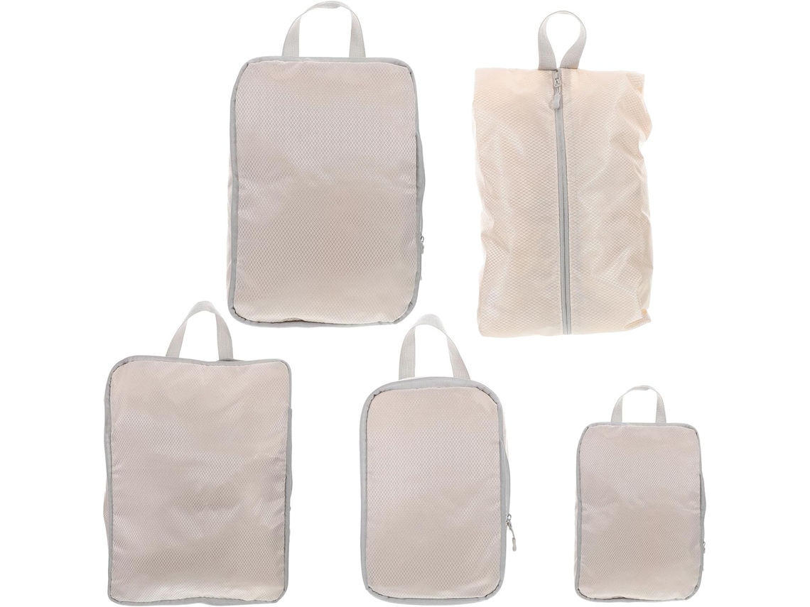 Juego De 5 Organizadores De Viaje Ciieeo En Poliéster Beige, Cubos De Compresión Compactos.