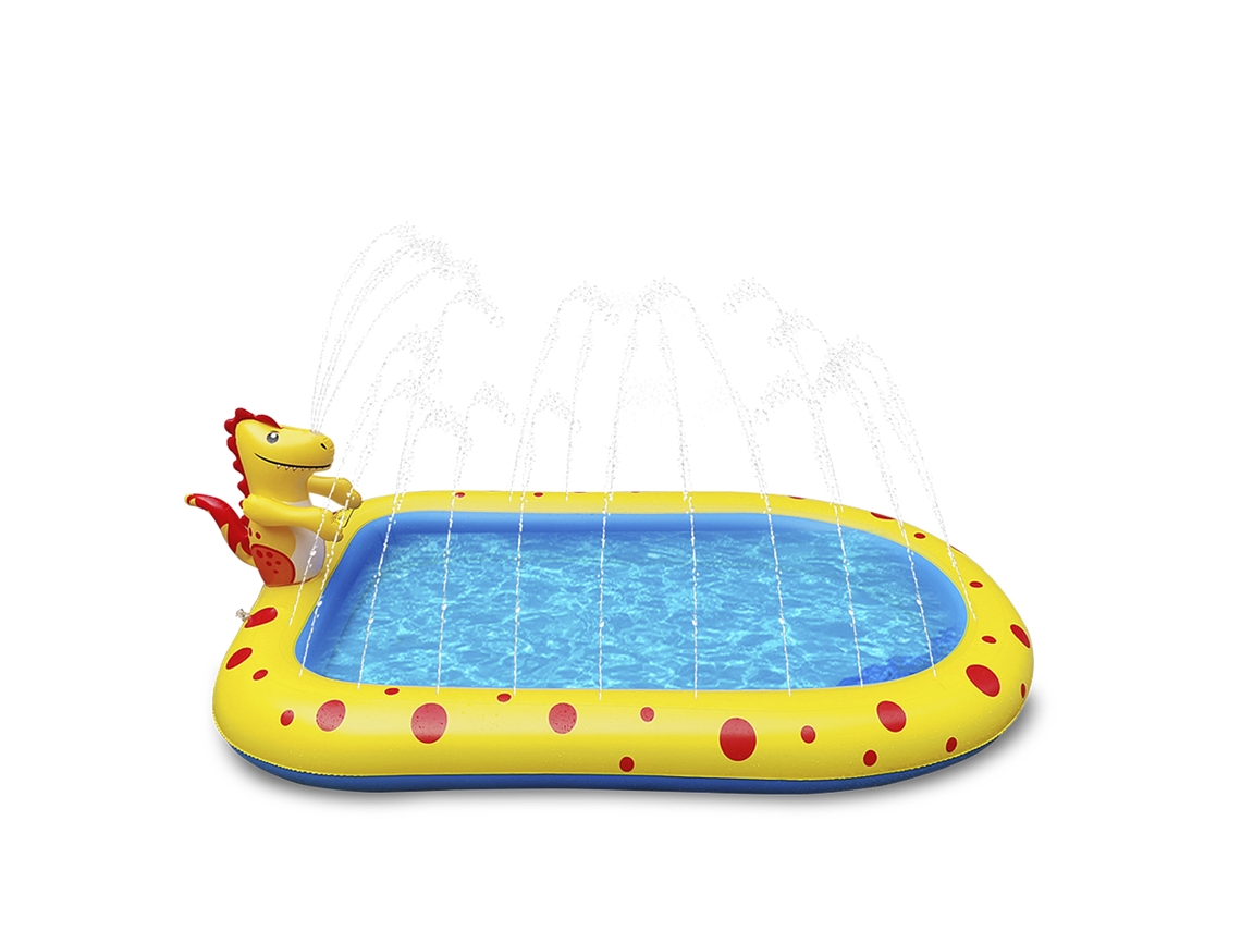 Piscina Splash Pad con aspersores laterales y dinosaurio escupidor de agua. 170x110cm.