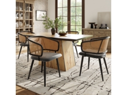 Cuatro Sillas De Comedor Con Respaldo De Ratán Y Cojines De Asiento De Terciopelo, Que Ofrecen Comodidad Y Transpirabilidad.