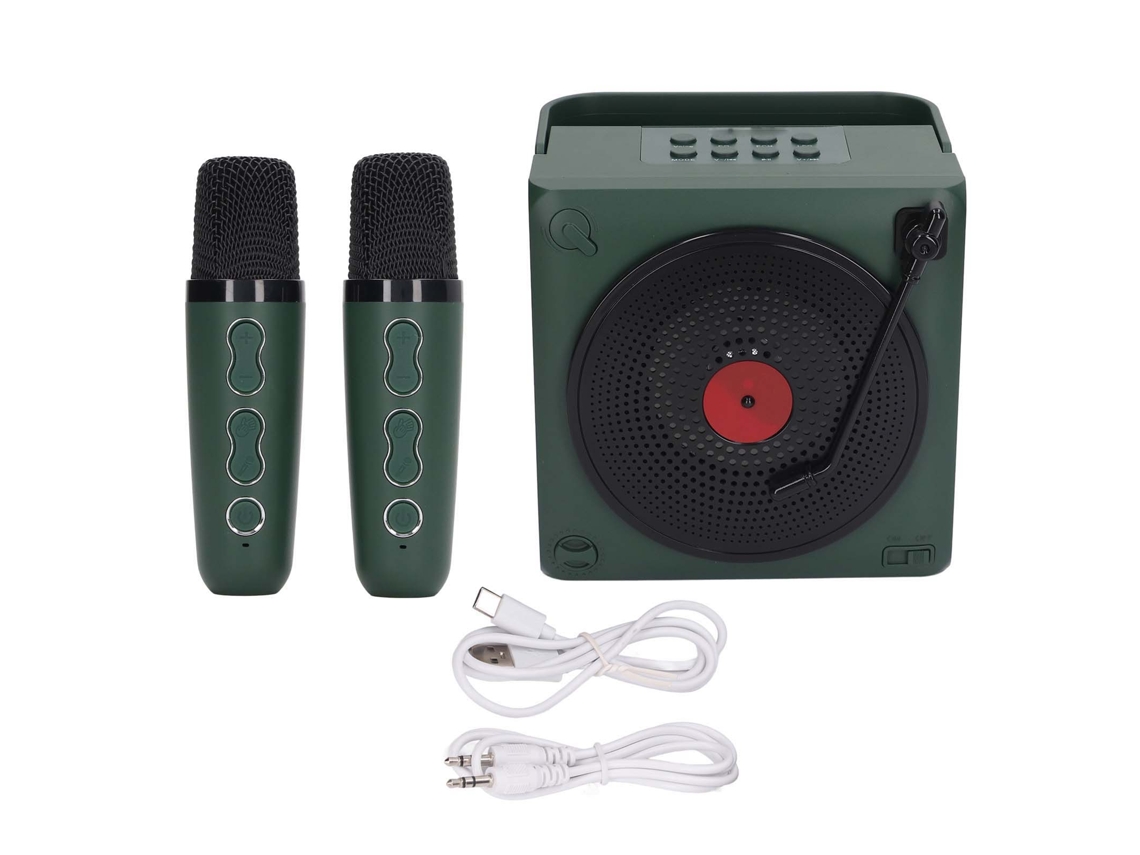 -máquina De Karaoke Con Micrófonos Duales Altavoz Bluetooth Portátil Led Para Fiesta De Cumpleaños En Casa Verde
