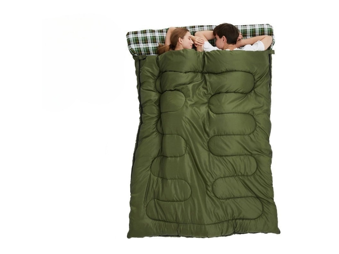 Saco De Dormir Doble Para Camping (5 °c - 15 °c), Cálido E Impermeable, Color Verde. Panoona