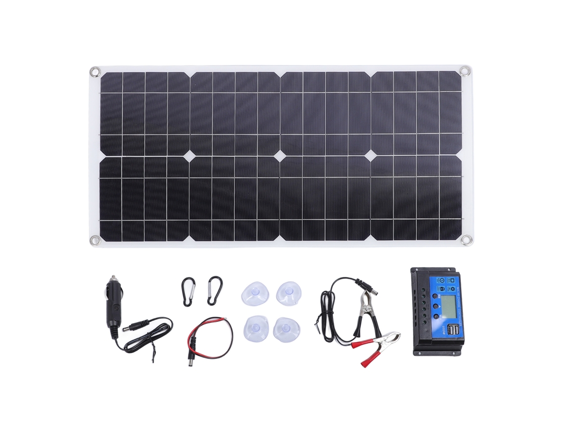 Panel Solar De 25w De Alta Eficiencia Monocristalino Kit Cargador Con Controlador De 60a Para Coche Camión Rv Barco Motocicleta