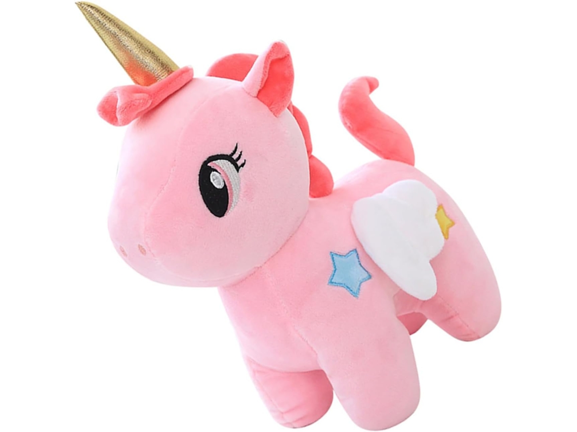 Unicornio de peluche rosa de 25 cm sin cuernos, suave y cómodo, ideal para decorar la habitación de una niña.