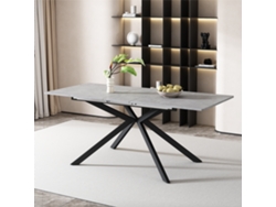 Mesa De Comedor Expandible Automática, Mesa Rectangular Para Comedor Y Café, Estructura De Patas Cruzadas, Acabado Cemento Negro Y Gris