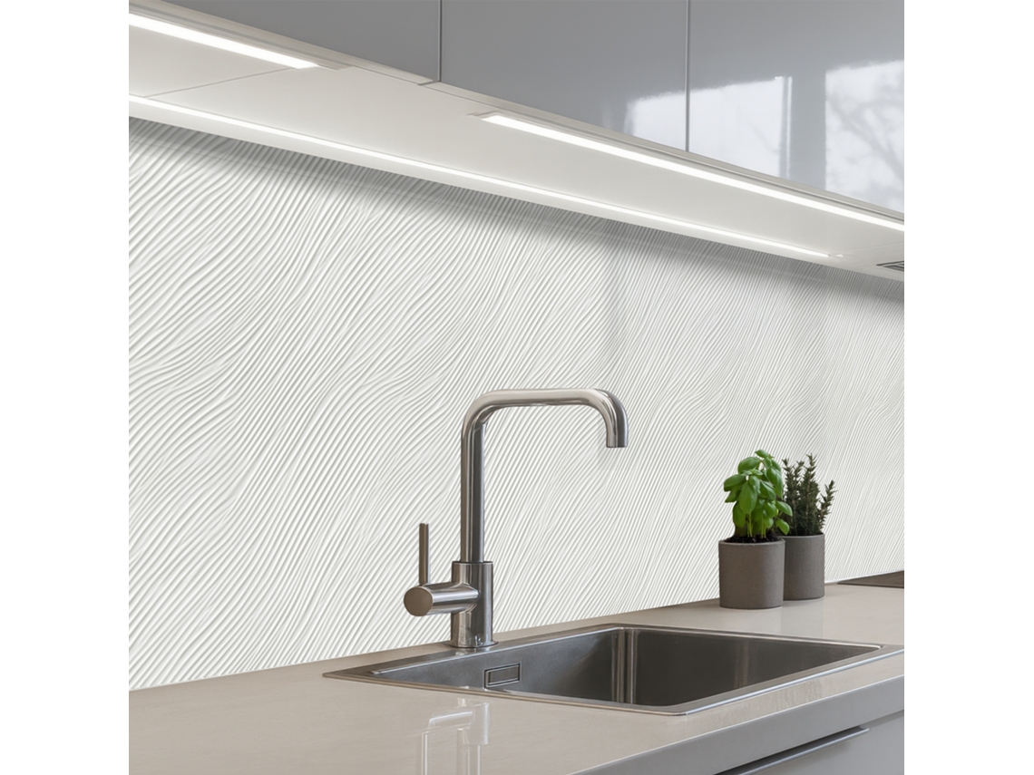 Paneles antisalpicaduras de cocina Waves - Diseño acanalado - Blanco 500x80 cm