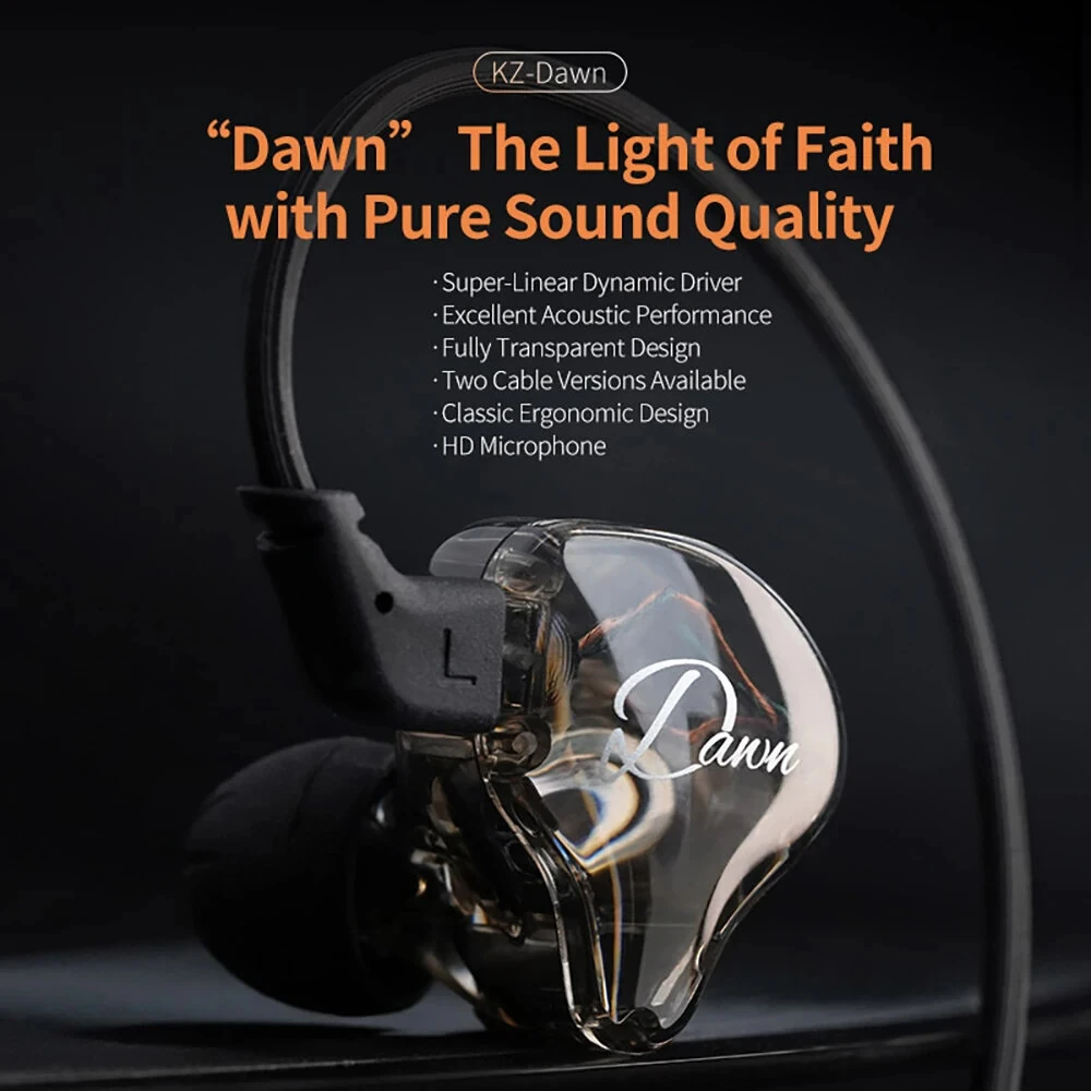 Auriculares Dinámicos Kz Dawns, Intraauriculares Con Monitorización, Controlador Dinámico Superlineal De 10 Mm, Graves Hifi, Deportivos, Para Música,