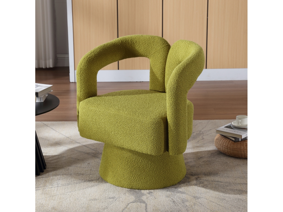 Sillón Giratorio 360 Grados - Silla Redonda Con Cojín Ancho - Color Verde Oliva