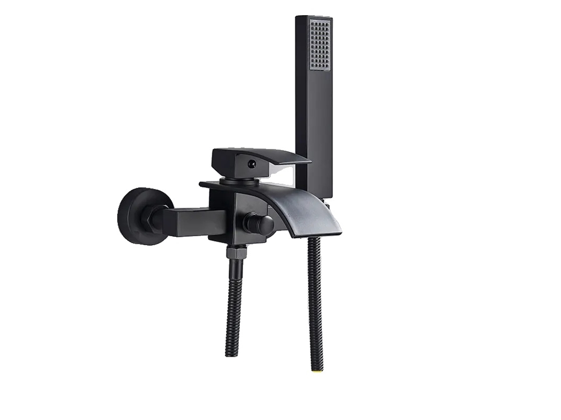 Grifo mezclador para bañera, control de dos manijas, manguera de acero inoxidable, negro mate B