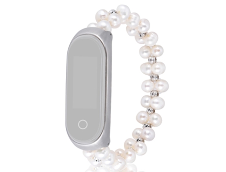 Correa de cuentas trenzadas perlas para Xiaomi Mi Band 5/6 - blanco