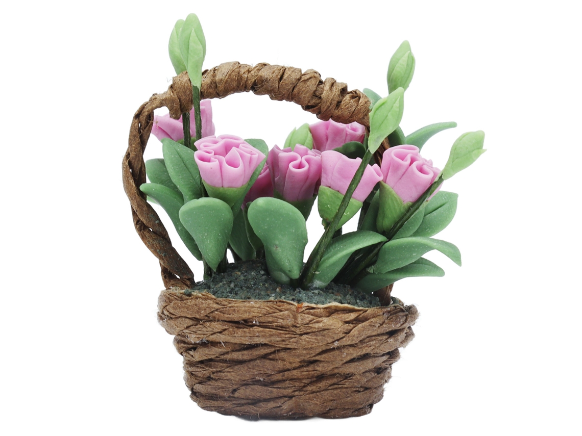 Cesta de flores modelo 2026 con claveles, miniatura, escala 1:12, decoración para casa de muñecas.