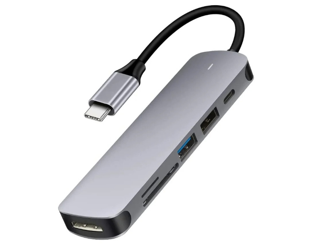 Adaptador USB C Hub Multipuerto USB C 6 En 1 Con Puerto Hdmi 4k Usb 3.0 Y 2.0 Lector De Tarjetas Sd/tf Gris Yizhood