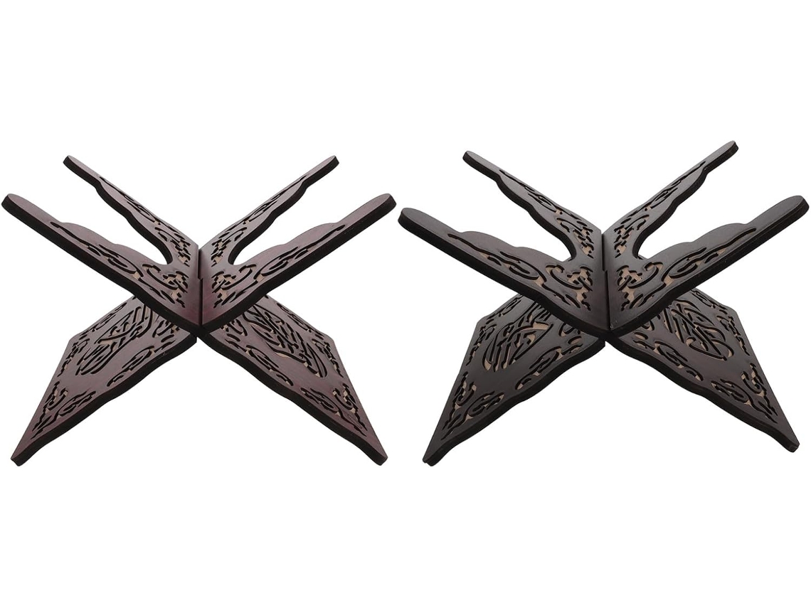 Juego de 2 soportes para el Corán: Soporte de madera para libros con reposamanos, soporte plegable SFUSHOS