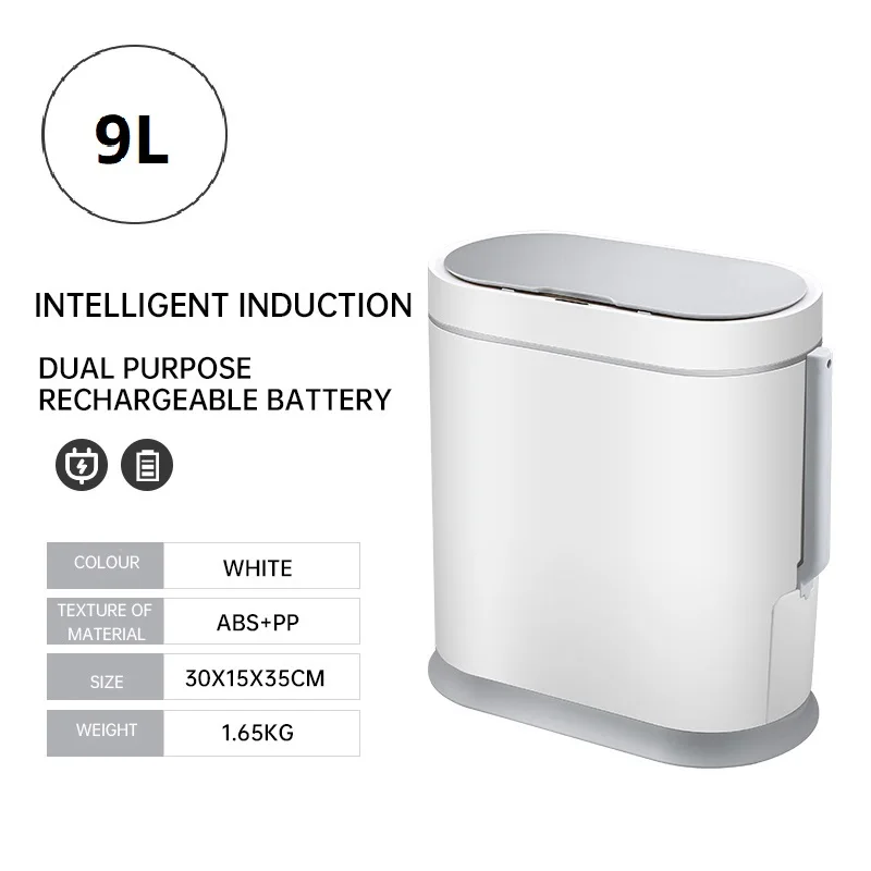 Lixeira Com Tampa (branca, Recarregável, 9l) Com Escova Sanitária, Lixeira Automática Inteligente Com Sensor Para Banheiro.