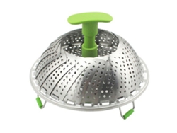 Cesta de vapor plegable de acero inoxidable con mango de ABS para cocinar verduras, pescado y mariscos