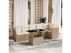 Conjunto de 7 sofás de jardín con cojines de mimbre beige de Dkd Home Decor