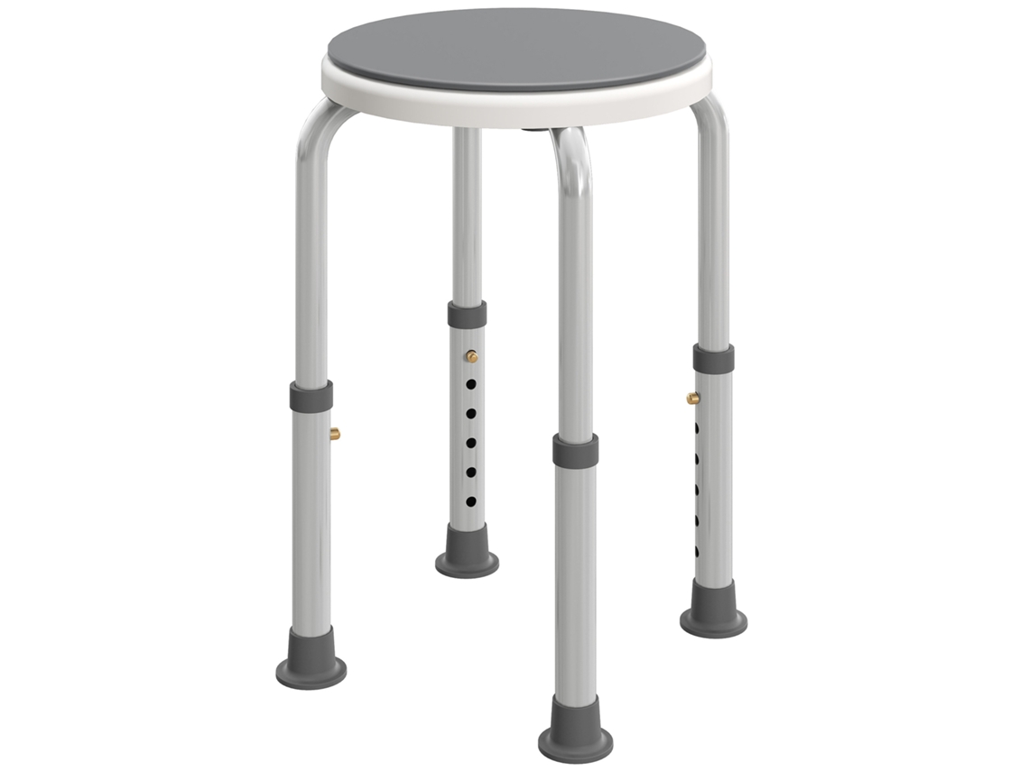 Taburete de ducha, asiento de ducha antideslizante, taburete de baño regulable en altura, giratorio 360°, de aluminio.