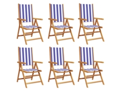 Maison Exclusive - Sillas Jardín Reclinables 6 Uds Madera Maciza Tela Azul Blanco