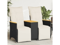 Sofá de jardín reclinable de 2 plazas con mesa DKD Home Decor, mimbre negro
