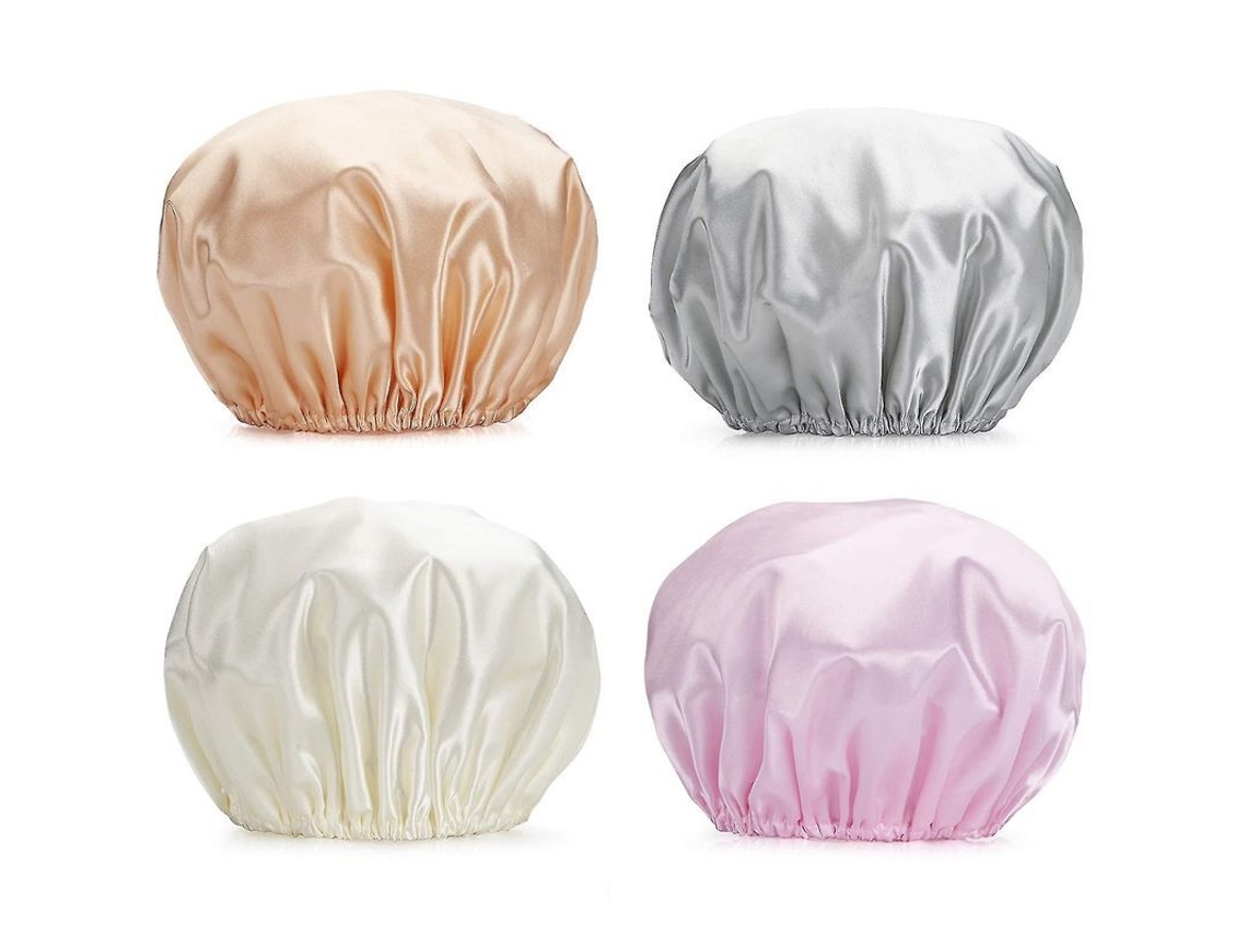 Gorro De Ducha Reutilizable, Juego De 4 Piezas, Impermeable De Doble Capa, Talla Mediana Para Mujer.
