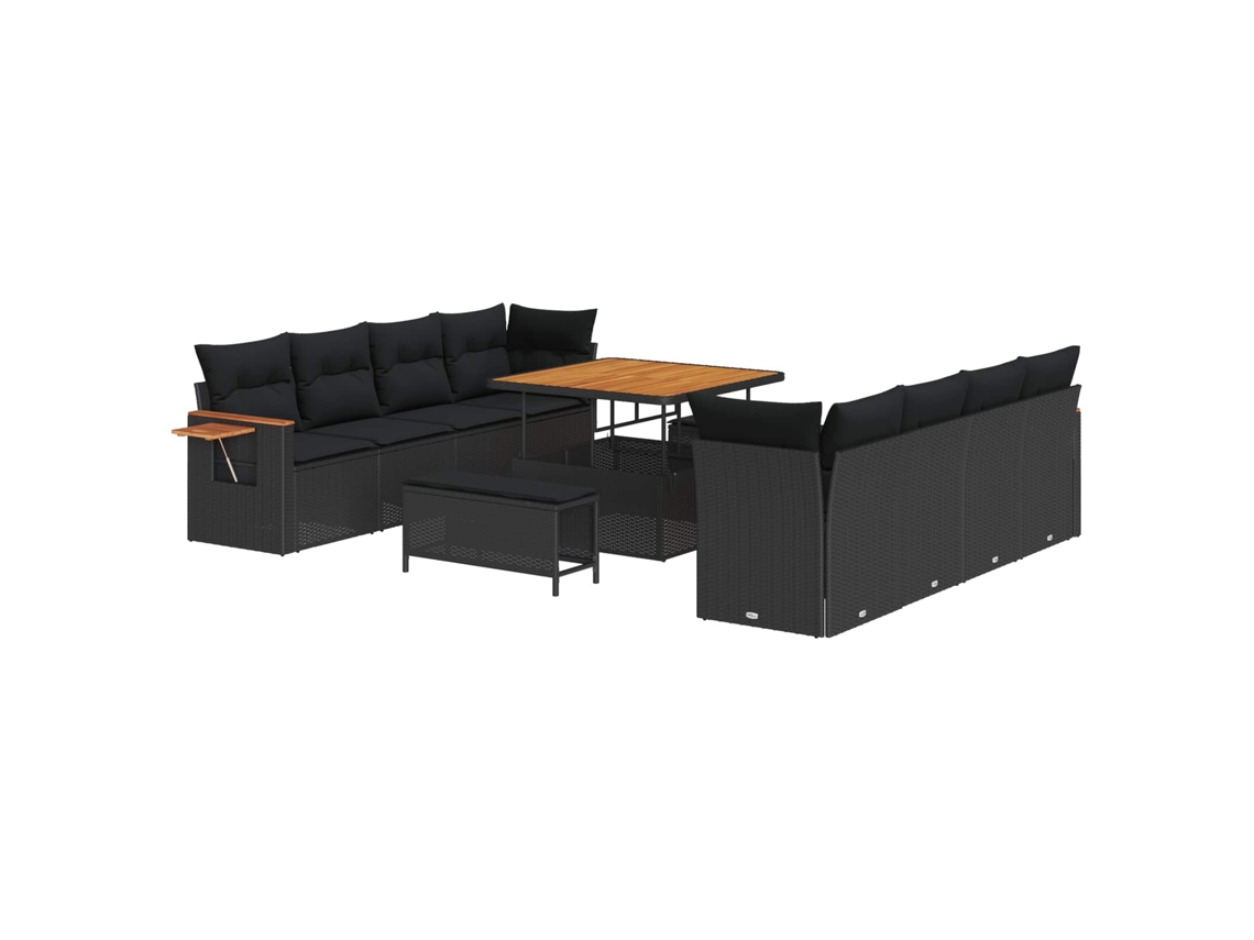 Maison Exclusive - Conjunto de sofás de jardín con cojines, 12 piezas, mimbre negro
