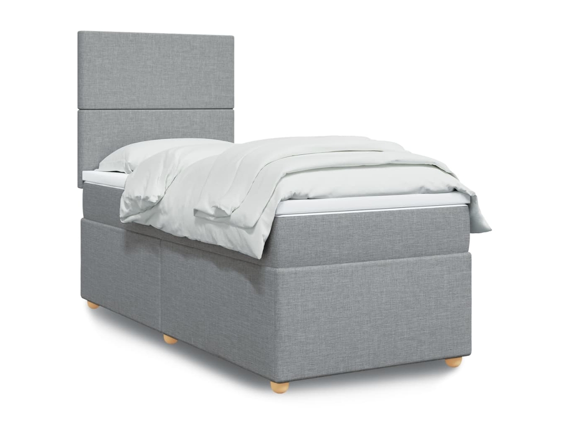 Cama Box Spring Con Colchón Tela Gris Claro 80x200 Cm