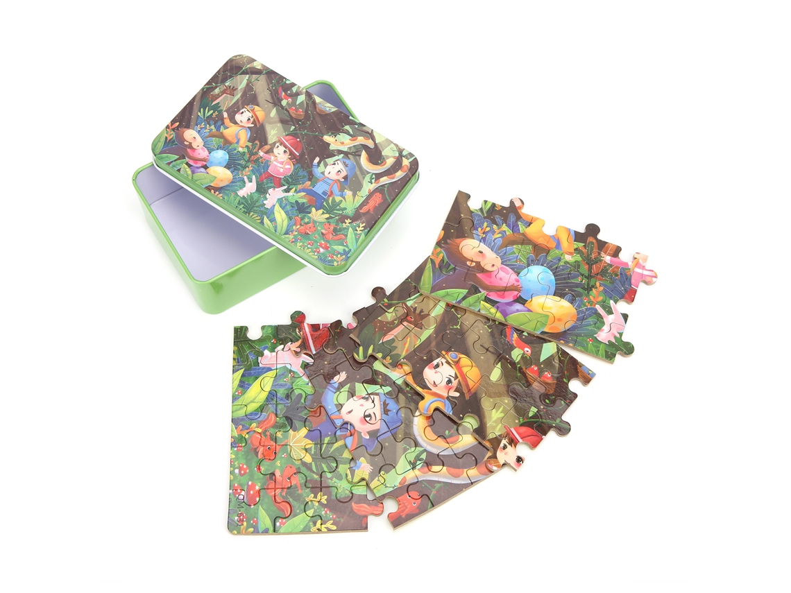 Bjww-60 Peças De Quebra-cabeça Infantil Com Desenhos Animados, Brinquedo De Quebra-cabeça Para Crianças Com Caixa De Armazenamento Aventura Na Selva
