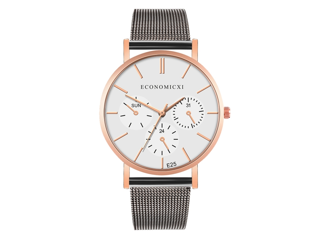 Reloj De Pulsera De Cuarzo Con Cinturón De Malla Tres Ojos Para Hombre Y Mujer