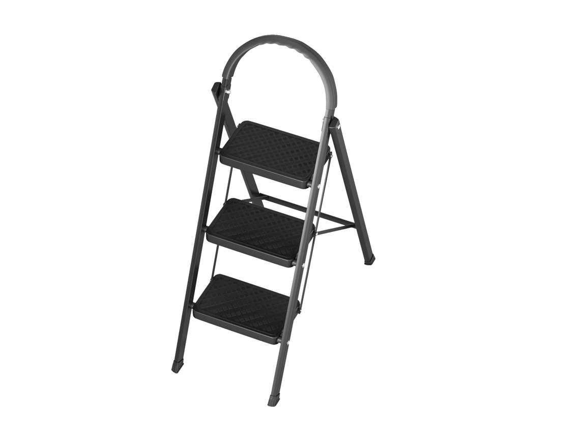 Escalera de tijera, diseño de 3 niveles, alta capacidad de carga, color negro.