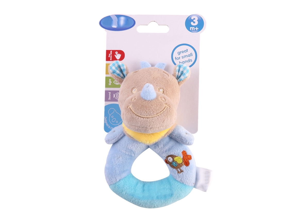Sonajero De Peluche Suave Para Bebé, Con Forma De Animal De Dibujos Animados Y Sonido Suave, Diseño De Rinoceronte Azul.