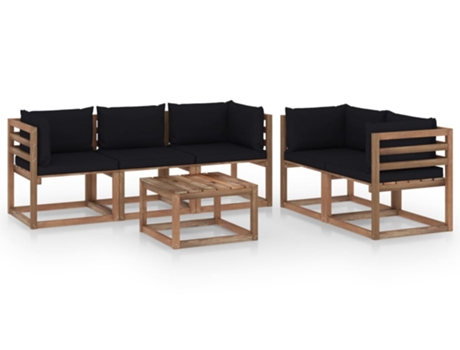 Conjunto 6 de muebles de jardín VIDAXL con cojines negros
