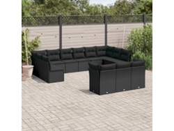 Conjunto de 13 sofás de jardín con cojines de mimbre sintético negro, Dkd Home Decor